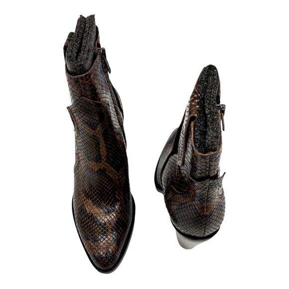 Ash Brown Snake Python Esquire Pointed Toe Leather Block Heel Calf Boots 36 US 5 - Picture 7 of 16